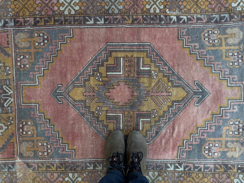 Hand-Woven Turkish Carpet 3x6 Pale Red Cotton Geometric Rug Medium Size Anatolia gallery