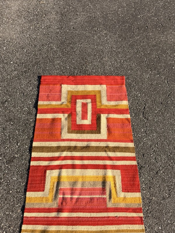 Vintage Geometric Flat Weave Runner Rug Wall Hanging 26.5x96.5 Boho MCM Wool gallery