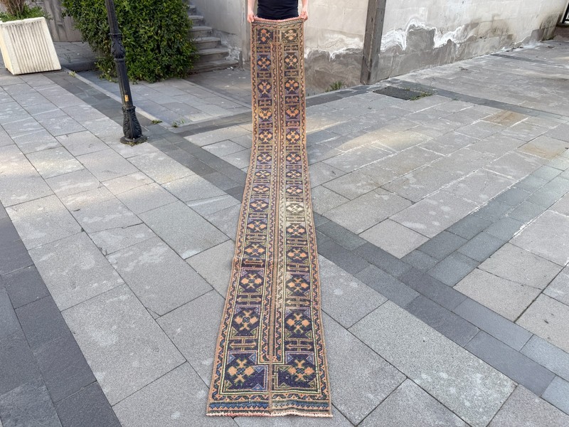 Vintage Turkish Oushak Runner Rug 1.5x11.7 ft Narrow Hallway Rug gallery