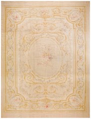 13×17 Antique Aubusson Gold Wool Area Rug 1910