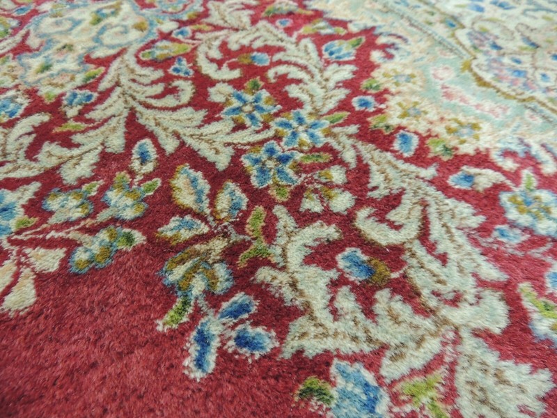 10x14 Antique Kermaan SIGNED Oriental Area Rug wool Red Green Blue Medallion gallery