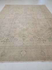 Antique Oriental Hand-Knotted Wool Area Rug Distressed Beige/Green 9’6″ x 12’8″