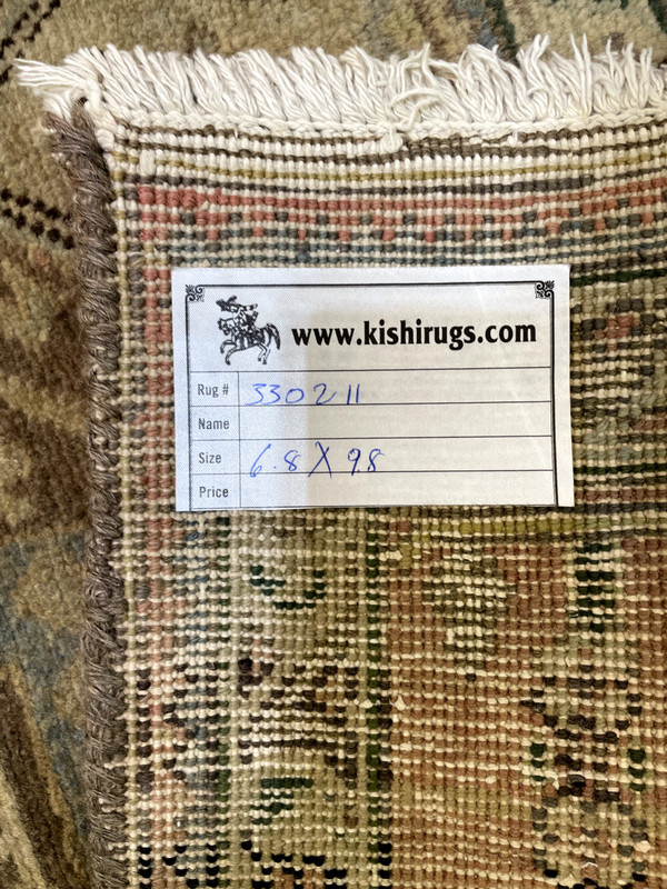 Antique Oriental Hand-Knotted Wool Area Rug Ivory/Green/Light Brown 6'8" x 9'8" gallery