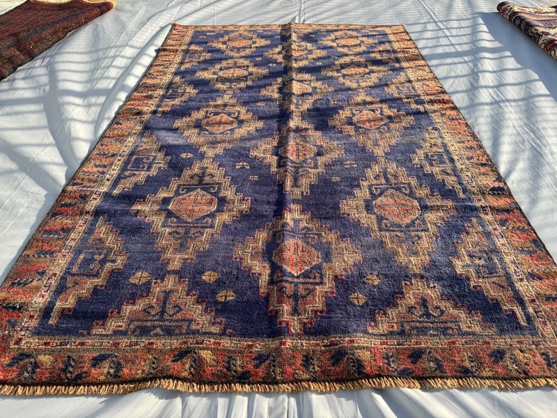4x6Ft Afghan Hand Knotted Terracotta Area Rug Baluchi Oriental Blue Wool Carpet gallery