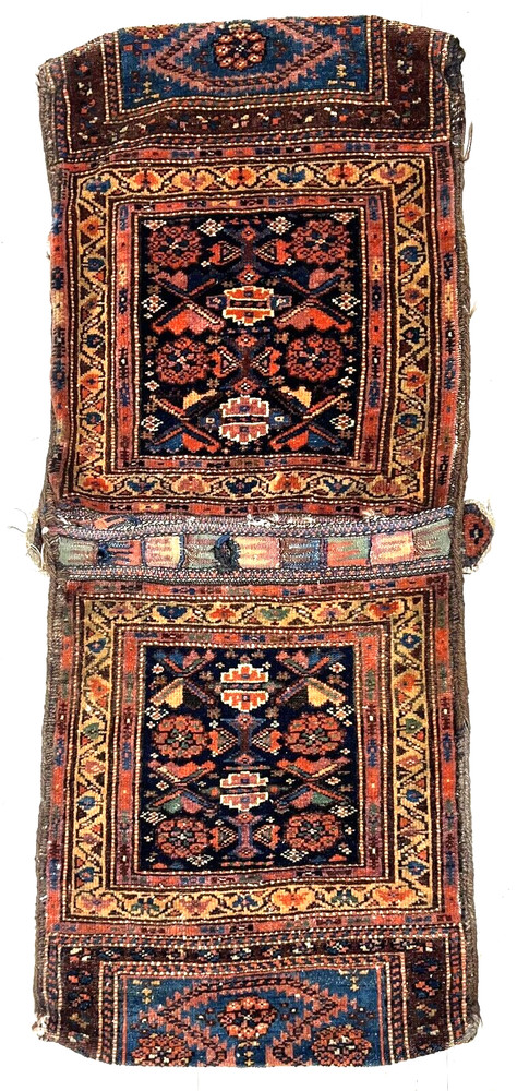Antique Farahan Saddle Bag 2x4 Double Bagface Tribal Hand Knotted Wool Rug 1900s
