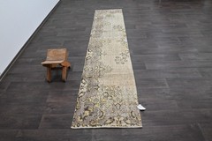Vintage Turkish Runner Rug 2x10ft Wool Anatolian Handmade Hallway Oushak BEIGE