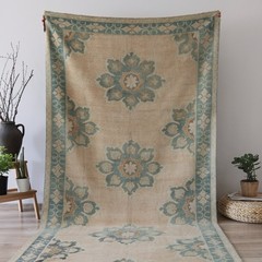 Vintage Oushak Rug Hand Knotted Wool Turkish Area Carpet 5×10 Ft Large Anatolian