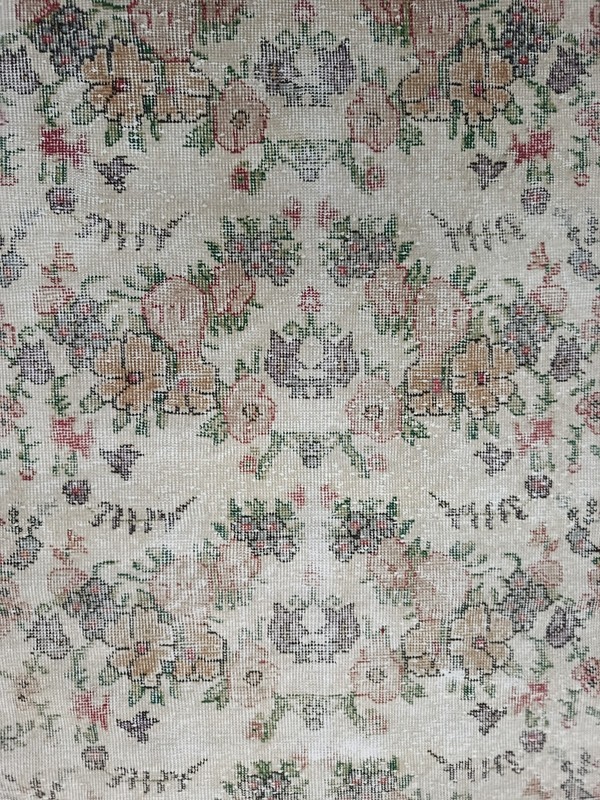 Beige Turkish Vintage Floral Carpet, 3x5.8ft, Antique Handmade Oriental Rug, gallery