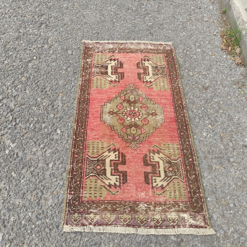2x3 Turkish Vintage Small Rug 48 x 92 cm Handmade Bath Mat 1.57 x 3.02 ft gallery