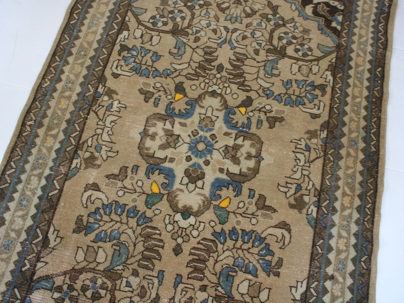 Vintage Turkish Wool Area Rug 4x6 ft | Handmade Wool Beige Blue Rug | 4x6 Ft gallery