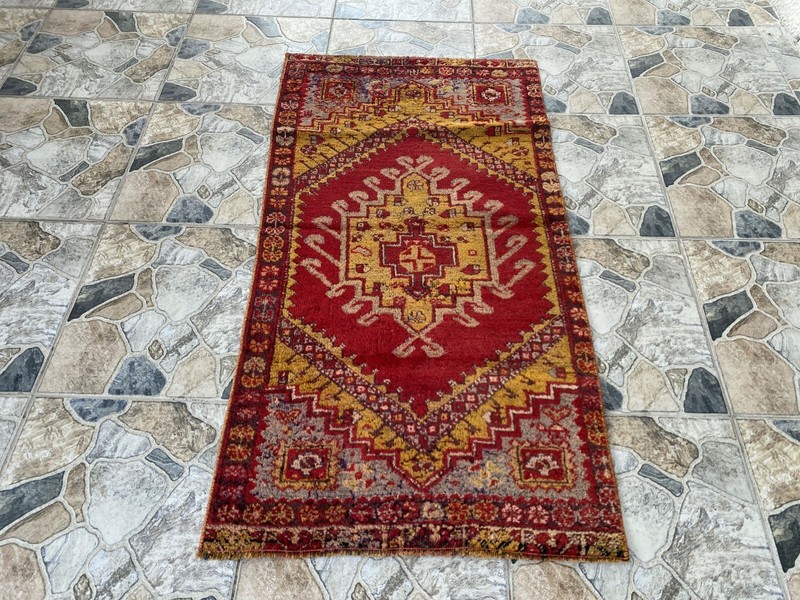 Handmade Turkish Vintage Rug | 1970s Wool Tribal Farmhouse Antique Small Carpet gallery