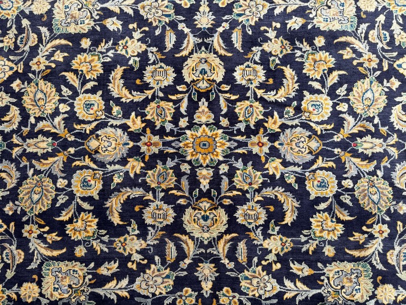 BLUE ORIENTAL RUG 9x11 HAND-KNOTTED ANTIQUE vintage handmade navy blue gold 9x12 gallery