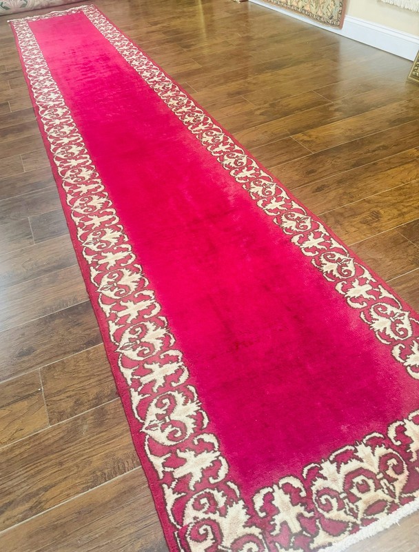 Per'sian Ker'man Runner Rug3x16, Handmade Red Carpet Runner Semi Antique Vintage gallery