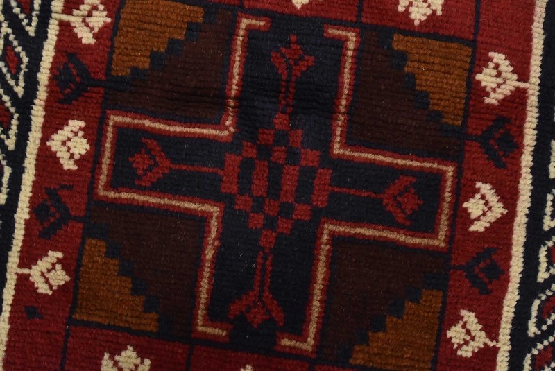 Vintage Tribal Rug 3’7” x 6’2” Red Wool Hand-Knotted Oriental Carpet gallery