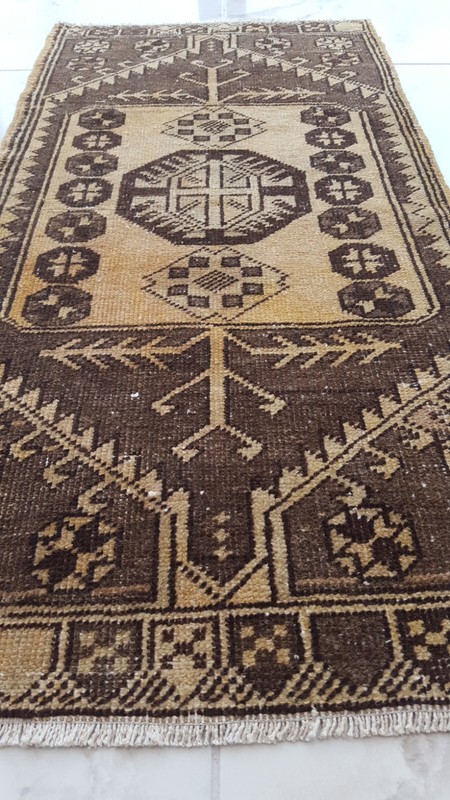 Brown Traditional Geometric Rug Vintage Decor Rug Kitchen Rug Natural Wool Rug gallery