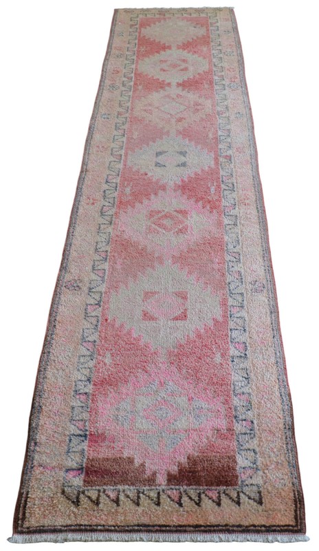 Turkish Runner Rug, Hand Made Rug, Tribal Wool Rug, PINK Runner Rug 3 x 11 ft gallery