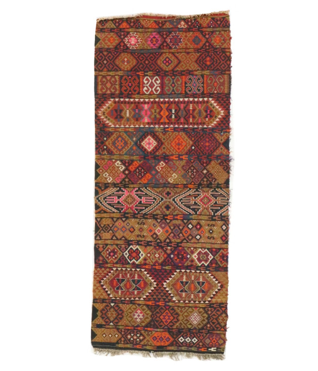 Antique Caucasian Kilim Runner 3’2 x 8’1 Tribal Geometric Natural Dyes c.1900