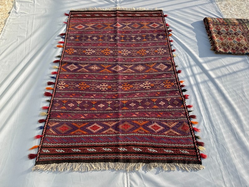 4x7 Afghan Handwoven Vintage Wool Kilim Rug Tribal Turkmen Geometric Area Carpet gallery