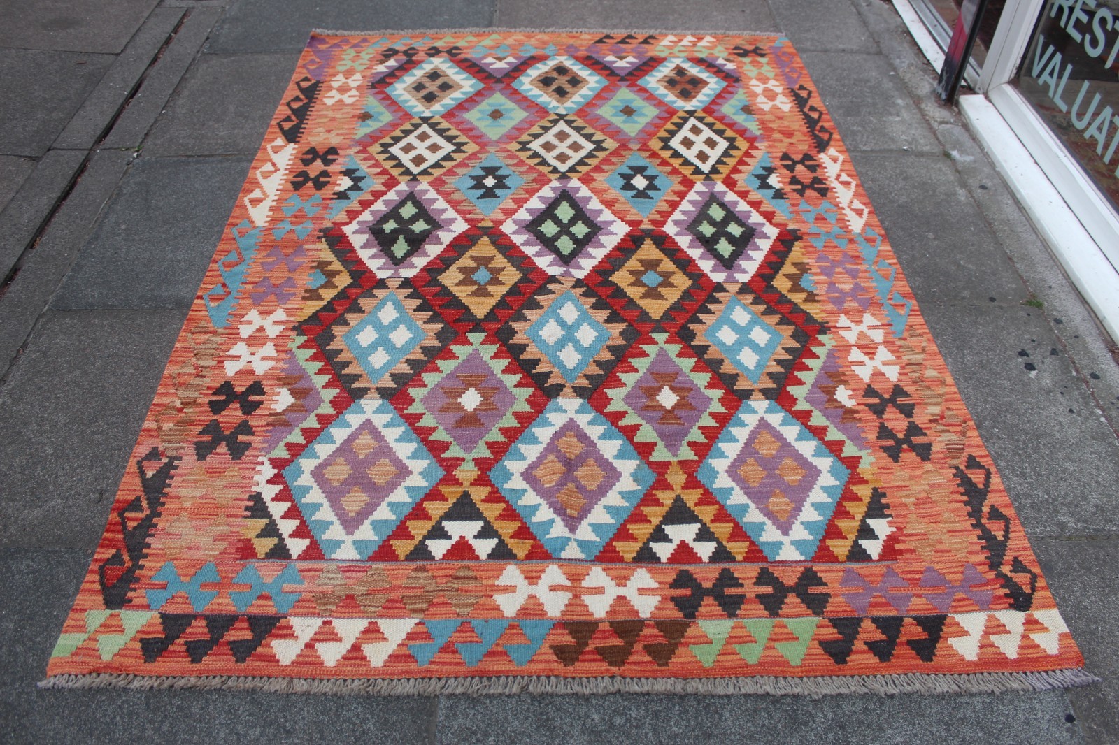 Kilim Vintage Traditional Hand Made Oriental Red Wool Kilim 213x152cm gallery