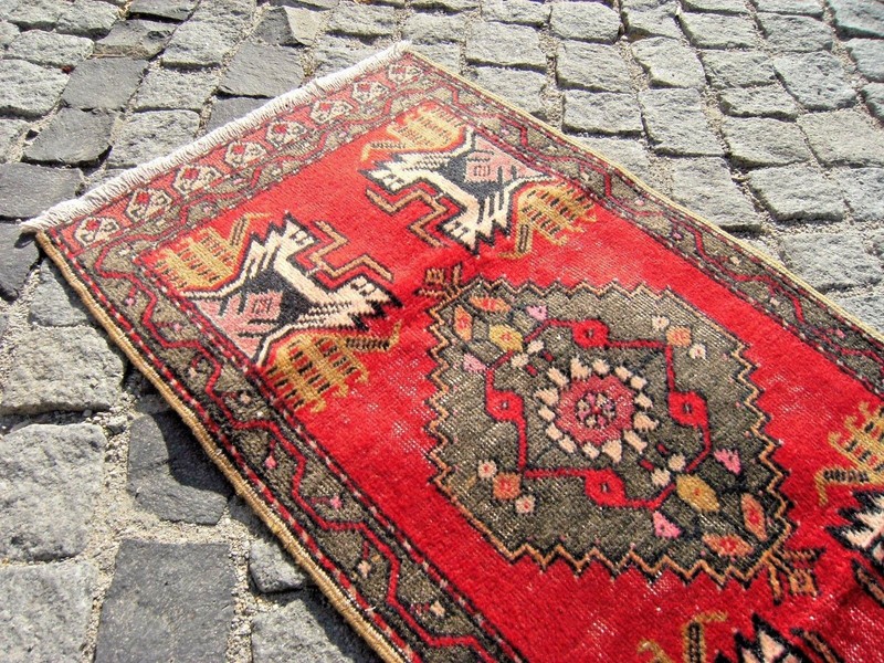Vintage Turkish Rug Anatolian Small OUSHAK Yastik Rug 21'' X 40'' Wool Pile Rug gallery