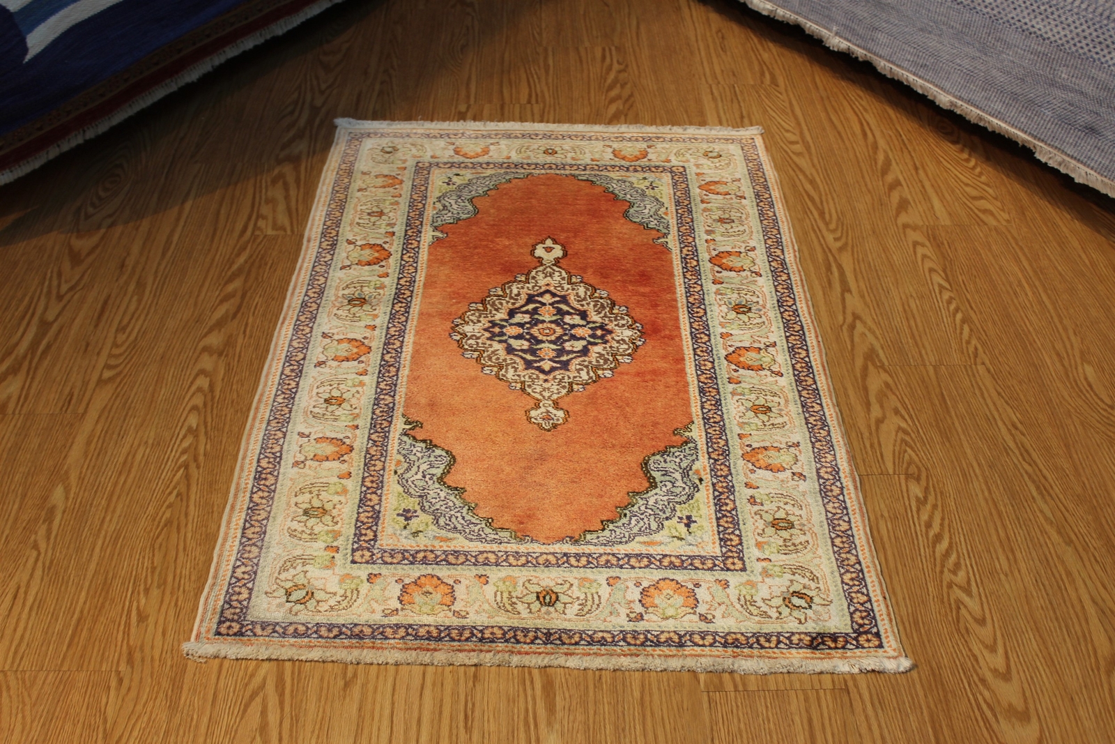 3' X 5' Real SILK RUG. Antique Turkish prayer Anatolia ORANGE RED GOLD Kayseri gallery