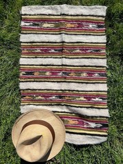 Vintage Handmade Peruvian sheeps Wool Multicolour natural dyes 30 x 19 ins £15