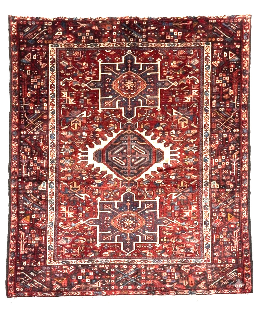 Vintage Karajeh Tribal Oriental Wool Rug 5x7 Hand Knotted Geometric Rust Blue gallery
