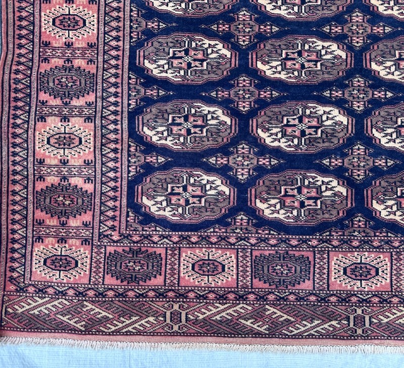 Vintage Afghan Wool Rug 5x7 Blue Bokhara HandMade Turkmen Area Rug 4.8x6.9 ft gallery