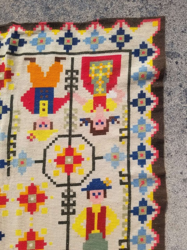 Vintage French Needle Point Handmade Floral Beige Wool Rug Carpet 182x116cm gallery