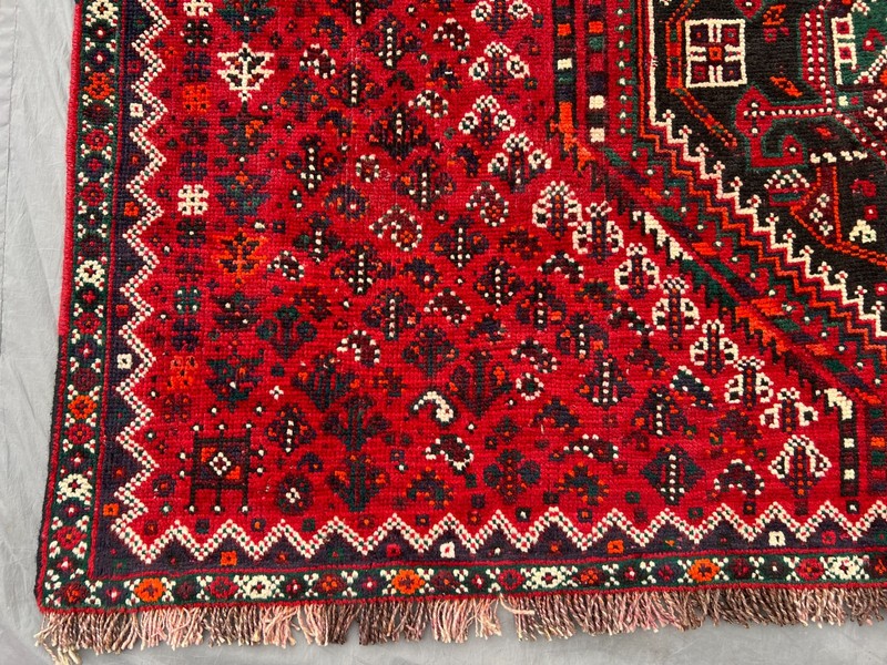 5'0 x 7'10 Ft Vintage Afghan Baluchi Red Geometric Medallion Handmade Wool Rug gallery