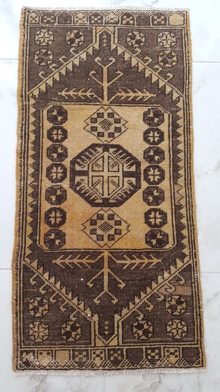 Brown Traditional Geometric Rug Vintage Decor Rug Kitchen Rug Natural Wool Rug gallery