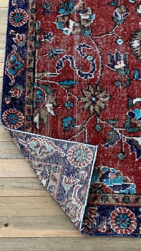 Hand-Knotted Turkish Vintage Red Carpet, Anatolian Oriental Carpet 3.4x6.6 feet gallery