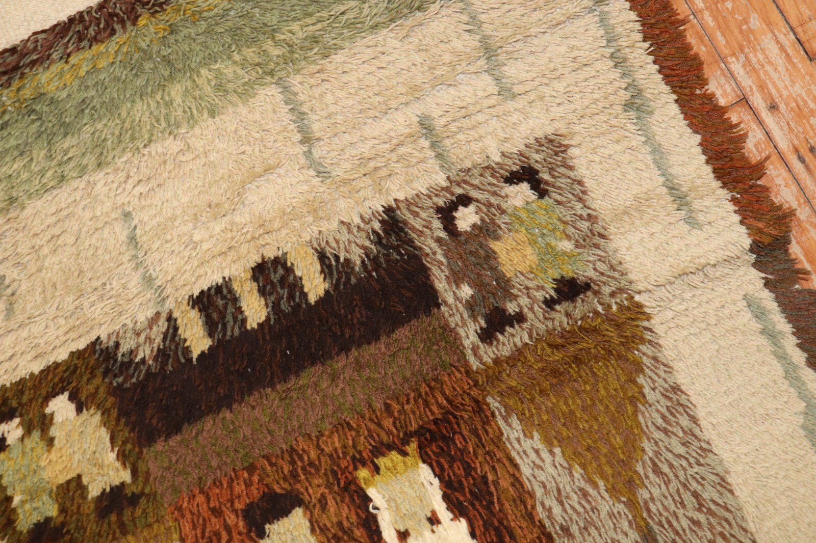 Vintage Pictoral Swedish Rya Pile Dated 1967 Dowry Rug Size 2'6''x4'2'' gallery