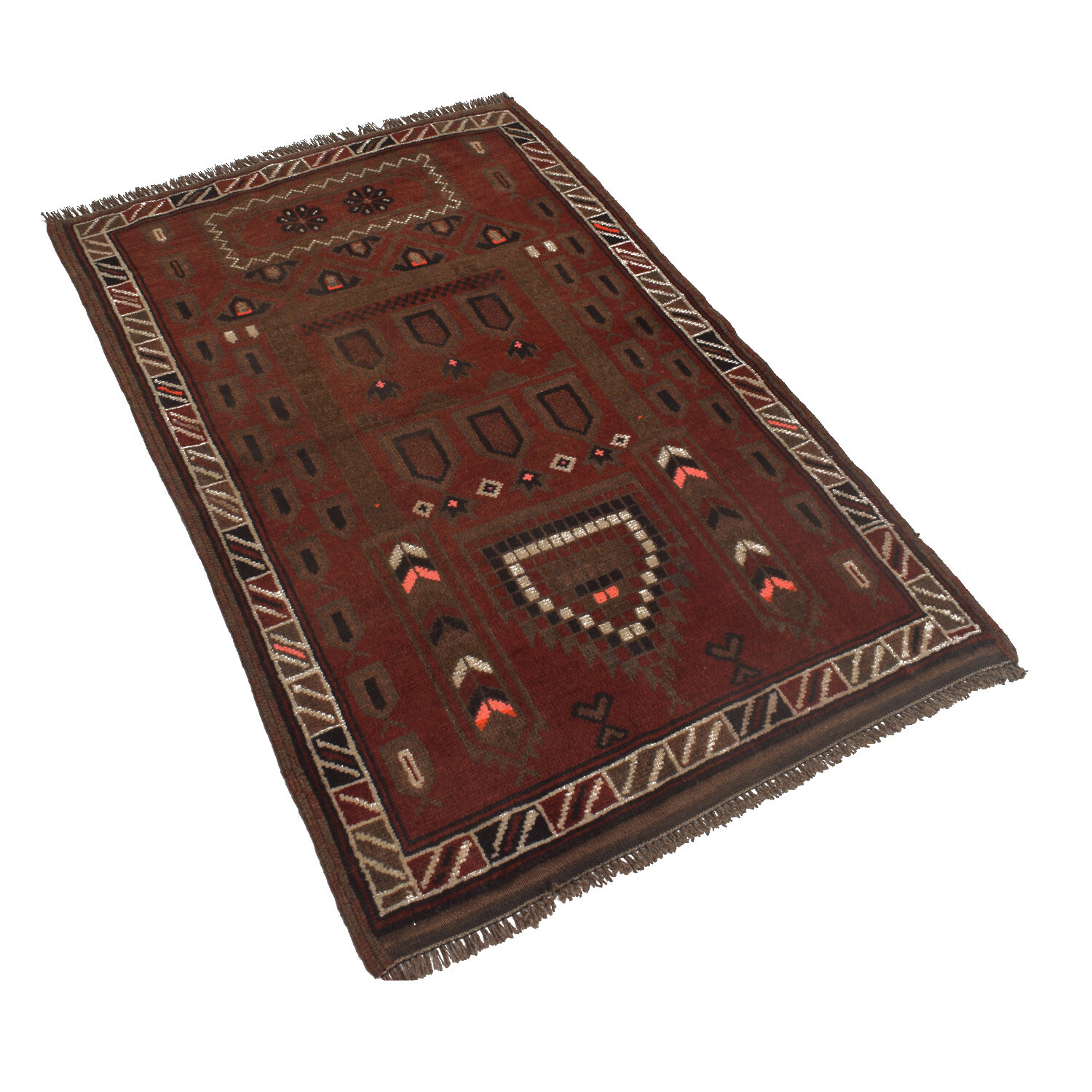 Traditional Hand Knotted Afghan Rug Brown Vintage baluchi Rug 2'7x4'2 ft -B16984 gallery