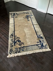 Walter Nichols Antique Hand-Knotted Chinese Art Deco Rug Repaired