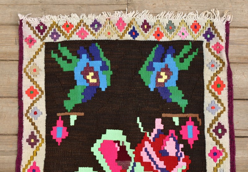 Turkish Kilim Rug 21''x38'' Handwoven Karabag Kilim 55x98cm Vintage Rose Design gallery