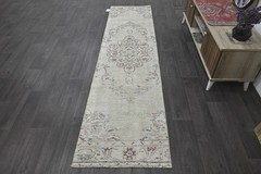 Vintage Turkish Runner Rug 2x9ft BEIGE Handmade Anatolian Oushak Hallway Wool