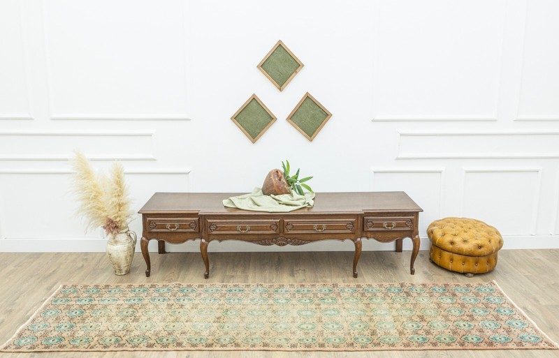 Long Hallway Runner Turkish Oushak Rug Soft Pastel – Vintage Handmade 3x11 ft gallery