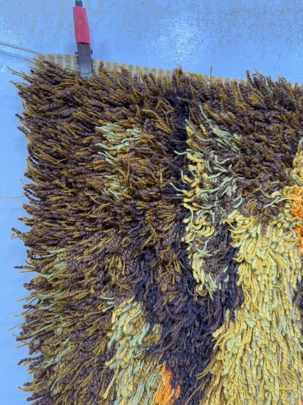 Vintage Beautiful Hand Knotted Swedish Scandinavian Rye Shag Wool Rug Carpet gallery
