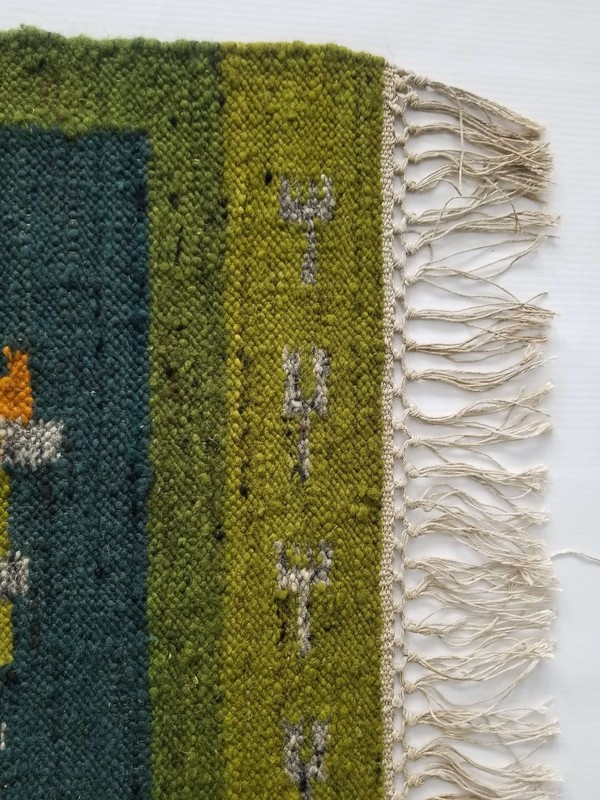 Fine Vintage Traditional Hand Made Oriental Wool Mustard Green Kilim 99x49cm gallery