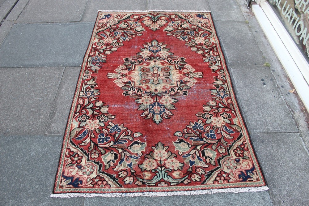 Vintage Worn Hand Made Traditional Oriental Wool Pink Large Rug 170x105cm