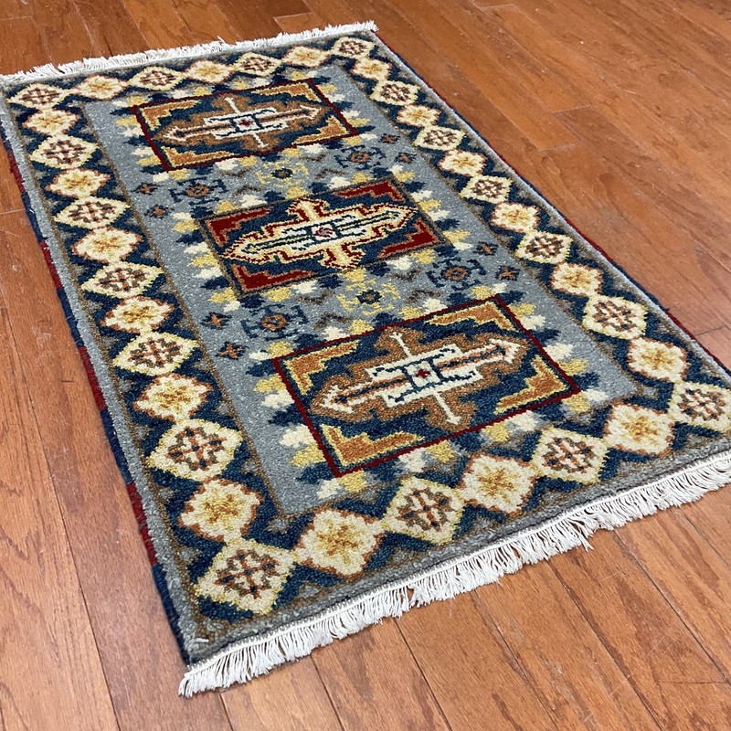 Handmade Indo Kazak Wool Rug 2' X 3' gallery