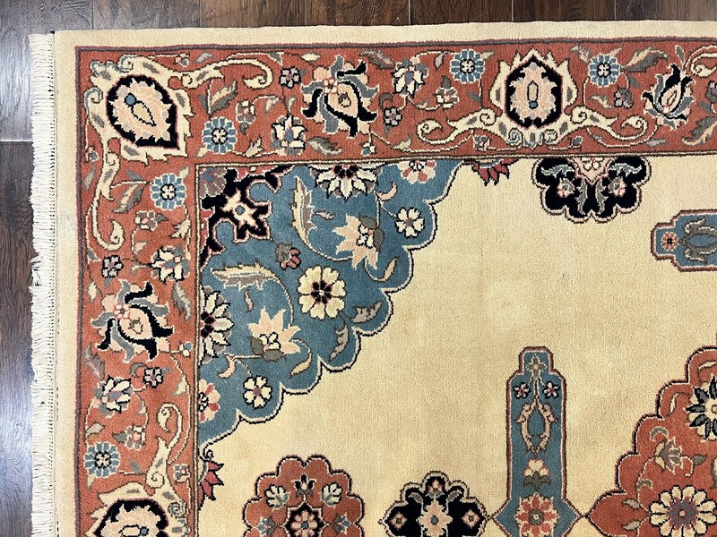Romanian Heriz Serapi Rug 6x9 Handmade Vintage Wool Cream Pink Oriental Carpet gallery