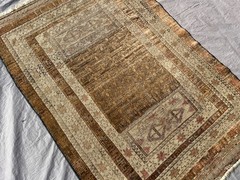 Terracotta Antique Afghan Baluchi Rug 3×4 Muted Geometric Turkmen Faded Carpet