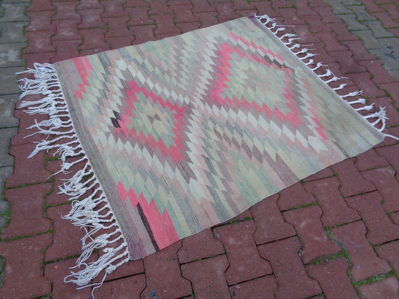Pink Kilim Rug 4.2 x 3.7 Ft Colorful Rug For Kids Room, Kitchen Rug Non Slip 663 gallery