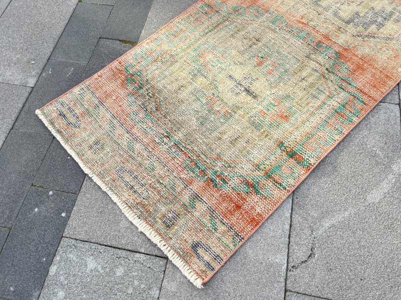 Vintage Oushak Runner 2.4x10.8 ft Antique Turkish Faded Pastel Hallway Rug gallery