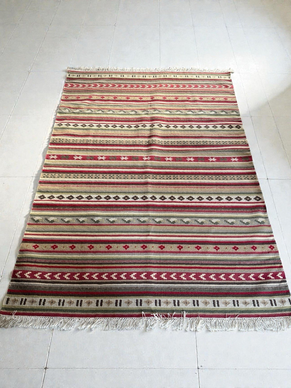 Handwoven Wool Kilim Rug 55” x76” Tribal Geometric Flatweave Southwestern Style gallery