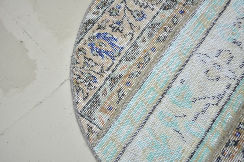 Turquois Vintage Handmade Rug, Round Entry Mat, 2.2x2.2ft, Patchwork Turkish Rug gallery