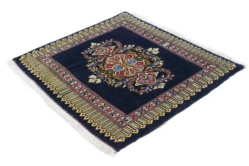 Handmade Vintage Area Rug Purple Navy Floral Design Small Square Carpet 3X3 ft gallery
