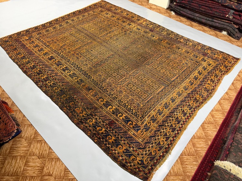 7x9 Antique Yaqub Khani Wool Rug with Compartment Panels N Layered Tribal Border gallery